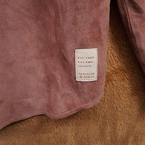 SCOTCH & SODA Shirt Jacket Mens Medium Tan Blush Suede Button Double Pocket $478 - Picture 4 of 11